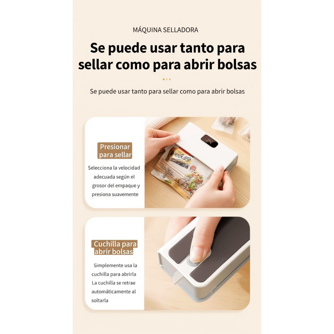 Sellador de Bolsas – Sella hasta 300 veces por Carga y Conserva tus Alimentos